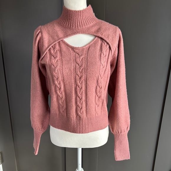 Fashion Union Blush Cable Knit Turtleneck Sweater - Picture 2 of 10